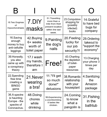 Quarantine Bingo Card