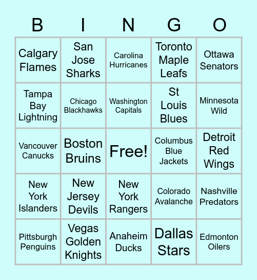 Hockey Team Bingo!!! Bingo Card