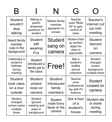 RAPS COVID VIRTUAL CLASSROOM Bingo Card