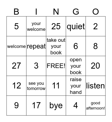 6th grade Bingo Card