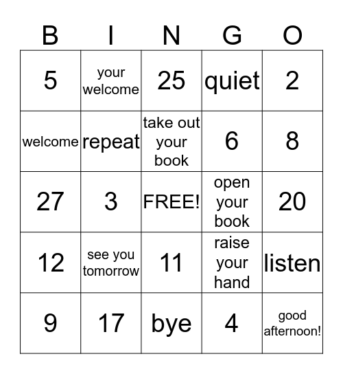 6th grade Bingo Card