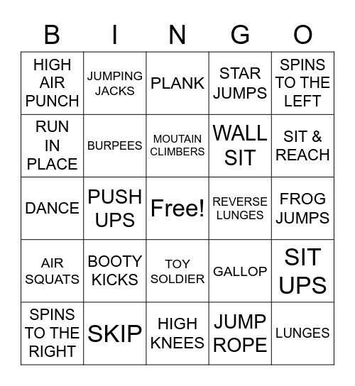 DKIES FITNESS BINGO Card