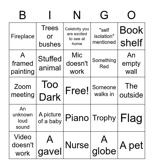 Televised speaking/performing at home Bingo Card
