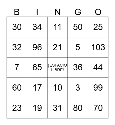 LOS NUMEROS grado 5 septiembre Bingo Card