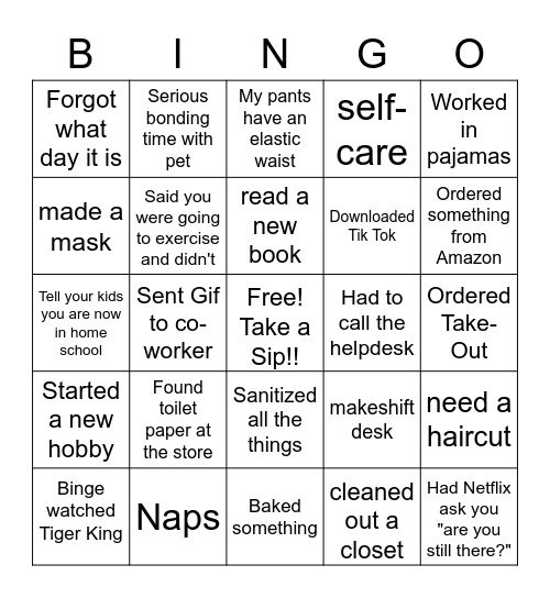 Fun Team QUARANTINE Bingo Card