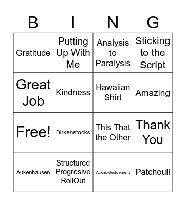 APPRECIATION Bingo Card