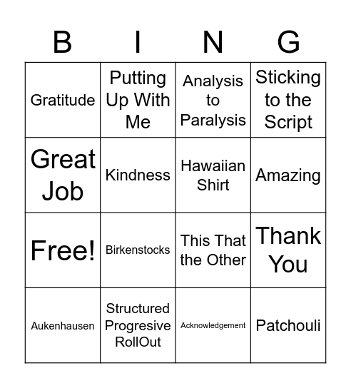 APPRECIATION Bingo Card