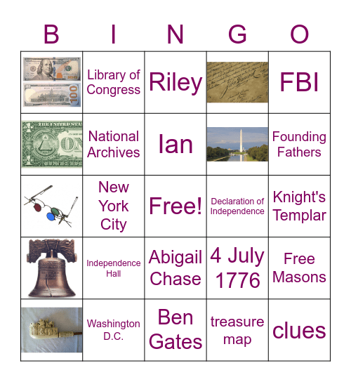National Treasure | Team Movie Night! Bingo Card