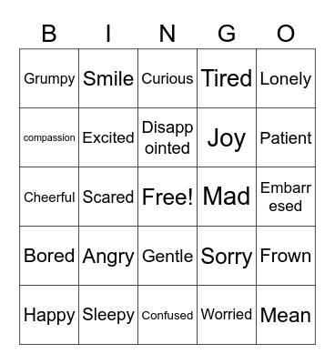 Emotions/Feelings Bingo Card
