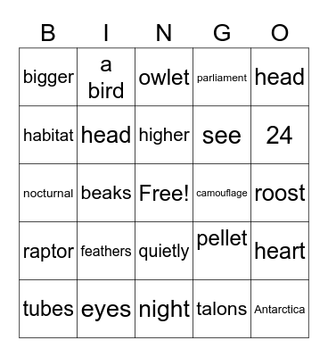 OWL-LOTTA FUN Bingo Card