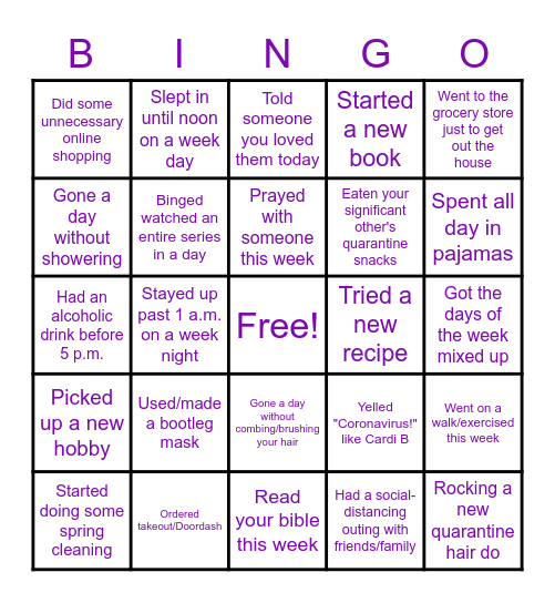 Quarantine Bingo! Bingo Card