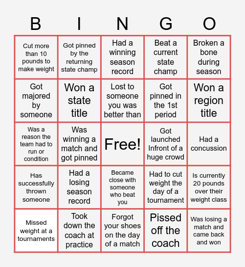 Wrestling bingo Card