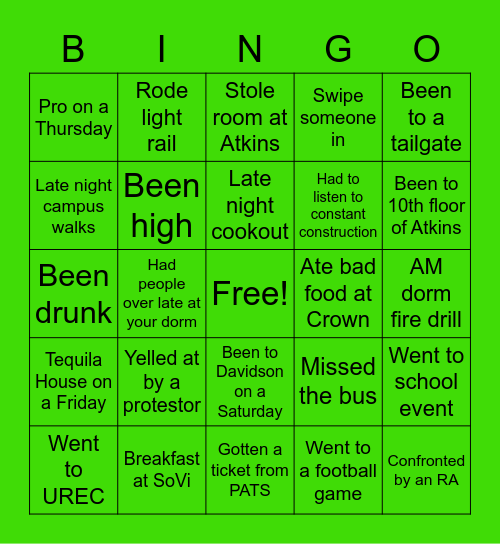 UNCC Bingo Card
