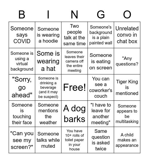 Related Services Staff Meeting Bingo Card