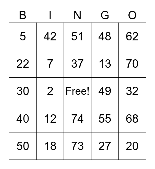 Family Fun BIngo Card