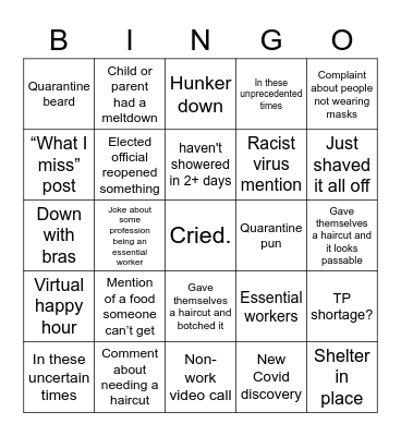 COVID-19 BINGO Card