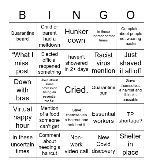 COVID-19 BINGO Card