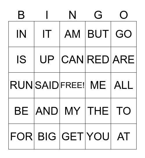 Sight Word Bingo - Kindergarten Bingo Card