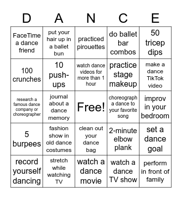 MHS Dance Bingo Card