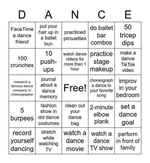 MHS Dance Bingo Card