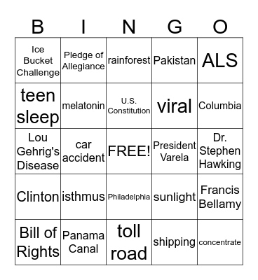 NewsCurrents Bingo Card