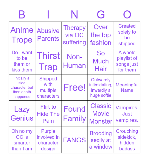 Rue OC Bingo Card