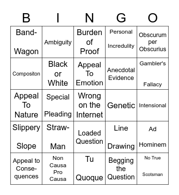 Logical Fallacies Bingo Card