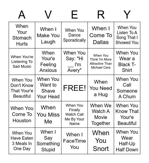 Anniversary Bingo Card