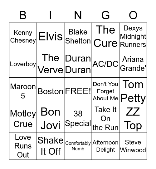 Fat Boy's Sports Bar Rock 'n Roll Bingo Card