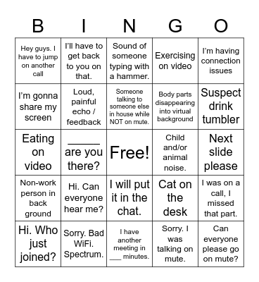 Virtual Meeting Bingo Card