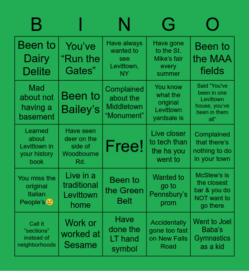Levittown Bingo Card