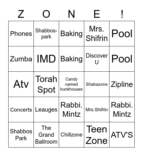 Torah Mates Bingo Card