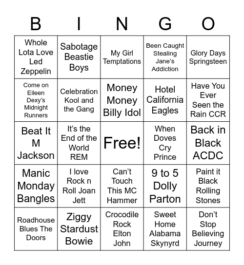 WHS Rock & Roll Bingo Card2! Bingo Card