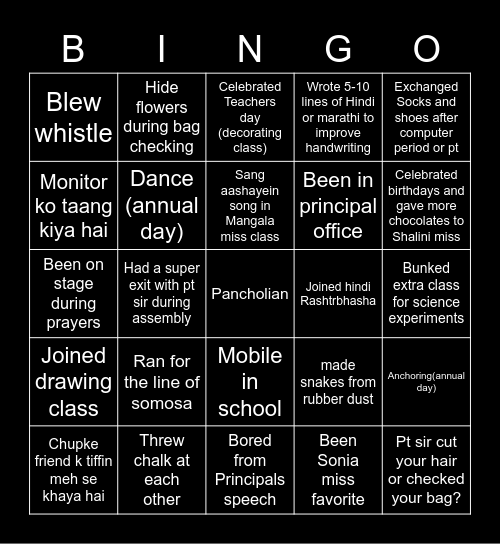 Pancholians Bingo Card