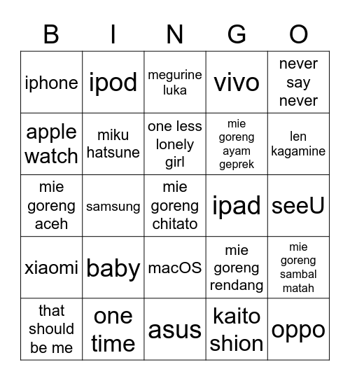 ben Bingo Card