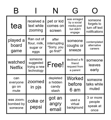 Quarantine Teacher Edition Bingo Card