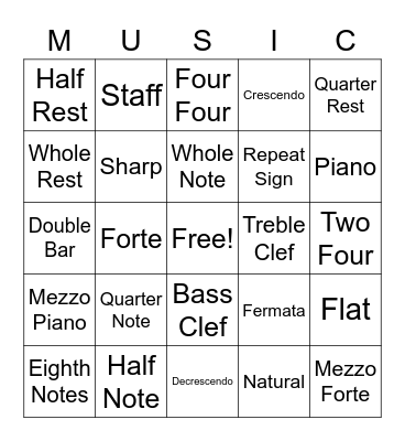 Music Bingo Card