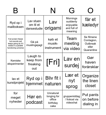 Global Pandemic Bingo Card