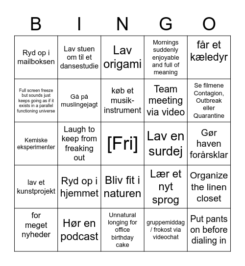 Global Pandemic Bingo Card