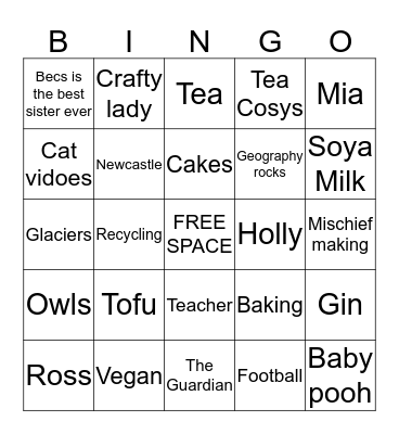 Louises 30th Birthday Bingo Card