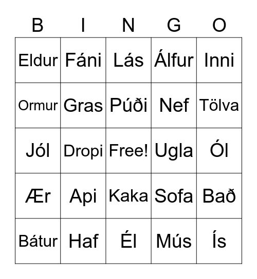 Untitled Bingo Card