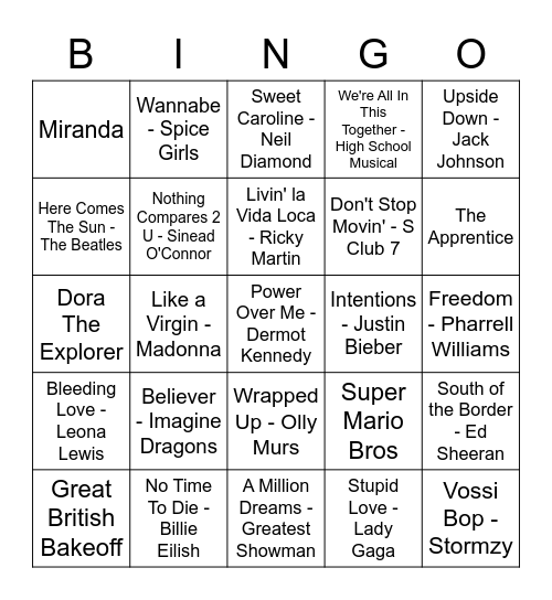 Rock and roll bingo cards free