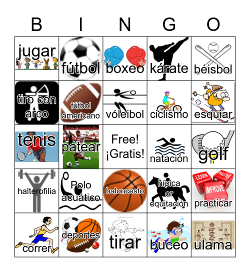 Sports and verbs in Spanish Bingo Card