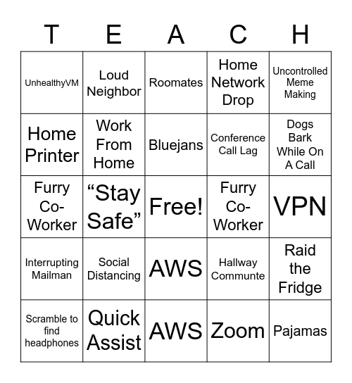 TEACH Bingo Card