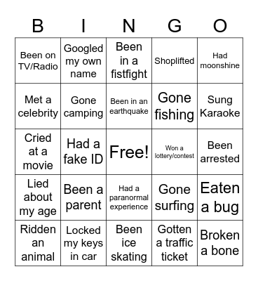 Never Have I Ever... Bingo Card