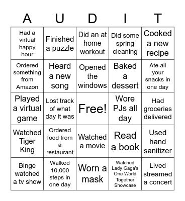 Stay At Home Bingo Card