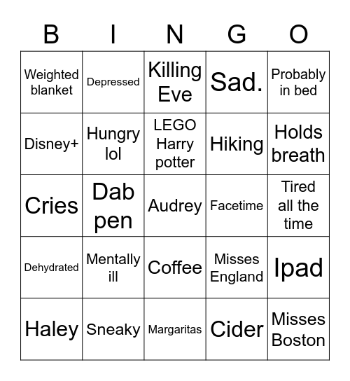 Audrey Bingo Card