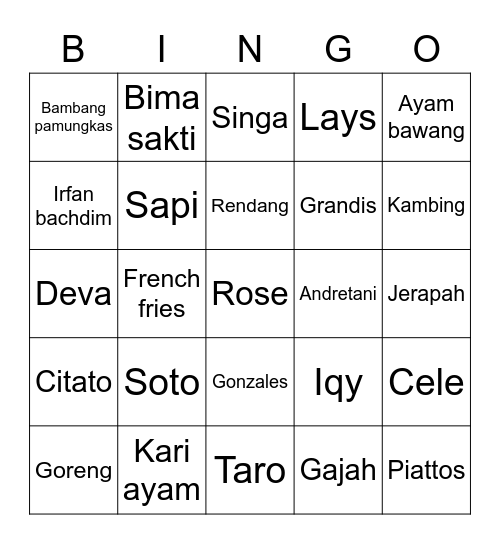 Untitled Bingo Card