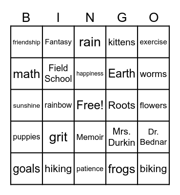 Mrs. Durkin's Friday Bingo Card