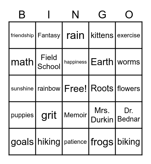 Mrs. Durkin's Friday Bingo Card